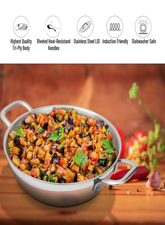 ROSTON Stainless Steel Triply Kadai, Traditional Indian Cooking Vessel(20cm/1.5l) - Image 3